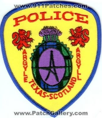 Argyle Police (Texas)
Thanks to Police-Patches-Collector.com for this scan.
Keywords: argyll scotland
