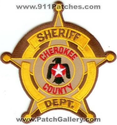 Cherokee County Sheriff Department (Texas)
Thanks to Police-Patches-Collector.com for this scan.
Keywords: dept