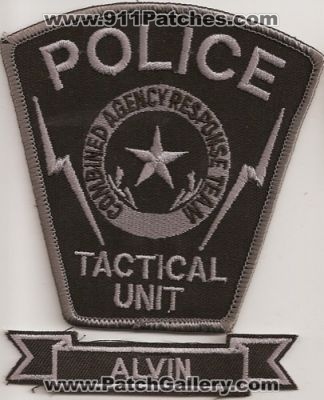 Combined Agency Response Team Police Tactical Unit Alvin (Texas)
Thanks to Police-Patches-Collector.com for this scan.
