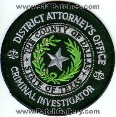 Dallas County District Attorney's Office Criminal Investigator (Texas)
Thanks to Police-Patches-Collector.com for this scan.
Keywords: attorneys da's the of