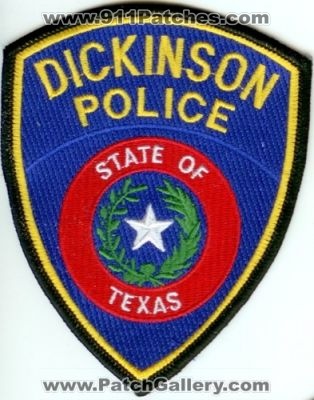 Dickinson Police (Texas)
Thanks to Police-Patches-Collector.com for this scan.
