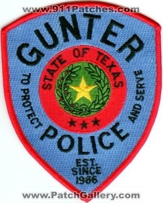 Gunter Police (Texas)
Thanks to Police-Patches-Collector.com for this scan.
