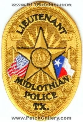Midlothian Police Lieutenant (Texas)
Thanks to Police-Patches-Collector.com for this scan.
