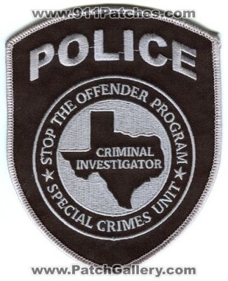 Stop The Offender Program Special Crimes Unit Criminal Investigator Police (Texas)
Scan By: PatchGallery.com
