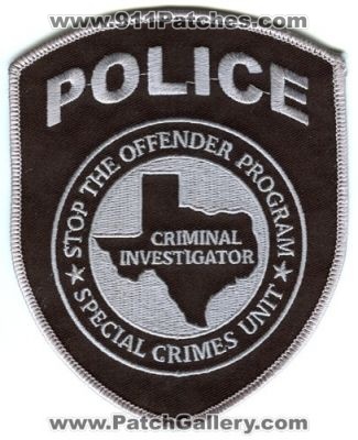 Stop The Offender Program Special Crimes Unit Criminal Investigator Police (Texas)
Scan By: PatchGallery.com
