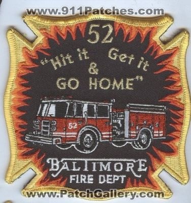 Baltimore City Fire Engine 52 (Maryland)
Thanks to Brent Kimberland for this scan.
Keywords: dept department