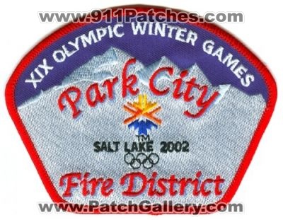 Park City Fire District Salt Lake 2002 Winter Olympics Patch (Utah)
Scan By: PatchGallery.com
Keywords: xix winter games dist. department dept.
