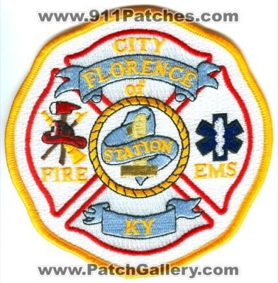 Florence Fire Department Station 1 Patch (Kentucky)
Scan By: PatchGallery.com
Keywords: city of ems dept. ky