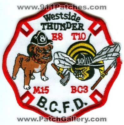 Baltimore City Fire Department Engine 8 Truck 10 Medic 15 Battalion Chief 3 Patch (Maryland)
Scan By: PatchGallery.com
Keywords: b.c.f.d. bcfd e8 t10 m15 bc3 company co. station westside thunder