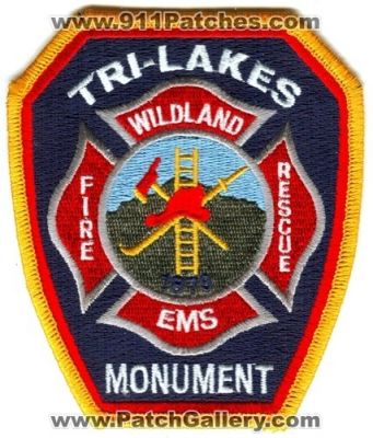 Tri-Lakes Monument Fire Rescue Department Patch (Colorado)
[b]Scan From: Our Collection[/b]
Keywords: dept. wildland ems