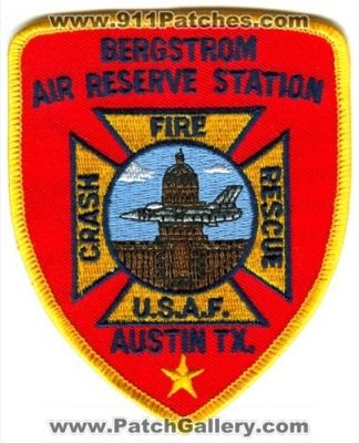 Bergstrom Air Reserve Station Crash Fire Rescue Department (Texas)
Scan By: PatchGallery.com
Keywords: dept. ars cfr arff aircraft airport firefighter firefighting u.s.a.f. usaf military austin tx.