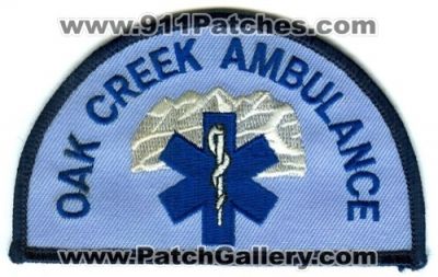 Oak Creek Ambulance Patch (Colorado)
[b]Scan From: Our Collection[/b]
Keywords: ems