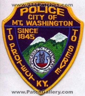 Mount Washington Police
Thanks to EmblemAndPatchSales.com for this scan.
Keywords: kentucky city of mt