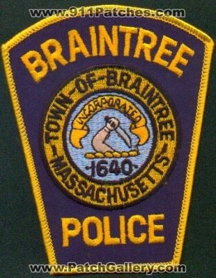 Braintree Police
Thanks to EmblemAndPatchSales.com for this scan.
Keywords: massachusetts town of