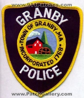 Granby Police
Thanks to EmblemAndPatchSales.com for this scan.
Keywords: massachusetts town of