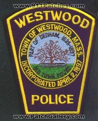 Westwood Police
Thanks to EmblemAndPatchSales.com for this scan.
Keywords: massachusetts town of