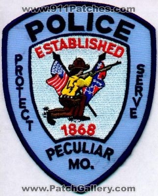 Peculiar Police
Thanks to EmblemAndPatchSales.com for this scan.
Keywords: missouri