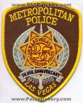 Las Vegas Metropolitan Police 25 Years Silver Anniversary
Thanks to EmblemAndPatchSales.com for this scan.
Keywords: nevada