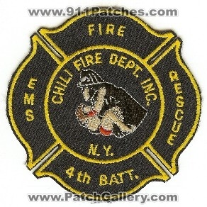 Chili Fire Dept Inc 4th Batt
Thanks to PaulsFirePatches.com for this scan.
Keywords: new york department battalion ems rescue