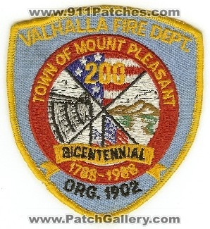 Valhalla Fire Dept BiCentennial
Thanks to PaulsFirePatches.com for this scan.
Keywords: new york town of mount pleasant