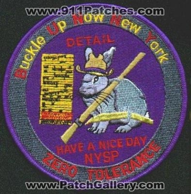 New York State Police BUNNY
Thanks to EmblemAndPatchSales.com for this scan.
Keywords: nysp buckle up now
