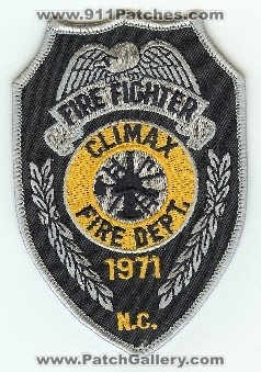 Climax Fire Dept
Thanks to PaulsFirePatches.com for this scan.
Keywords: north carolina department fighter