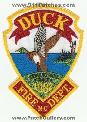 Duck Fire Dept
Thanks to PaulsFirePatches.com for this scan.
Keywords: north carolina department