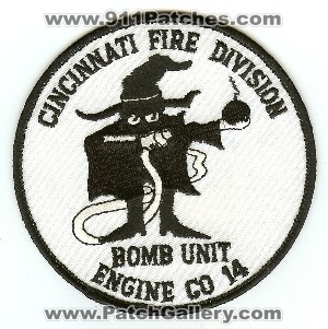 Cincinnati Fire Division Engine Co 14 Bomb Unit
Thanks to PaulsFirePatches.com for this scan.
Keywords: ohio company