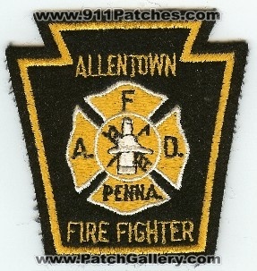 Allentown Fire Fighter
Thanks to PaulsFirePatches.com for this scan.
Keywords: pennsylvania