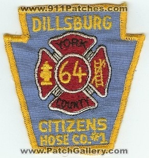 Dillsburg Citizens Hose Co #1
Thanks to PaulsFirePatches.com for this scan.
Keywords: pennsylvania company number york county 64