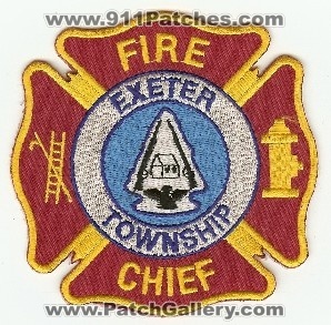 Exeter Township Fire Chief
Thanks to PaulsFirePatches.com for this scan.
Keywords: pennsylvania