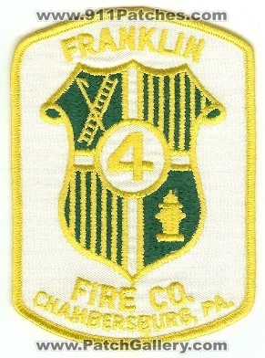 Franklin Fire Co 4
Thanks to PaulsFirePatches.com for this scan.
Keywords: pennsylvania company chambersburg
