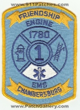 Friendship Chambersburg Fire
Thanks to PaulsFirePatches.com for this scan.
Keywords: pennsylvania engine ems