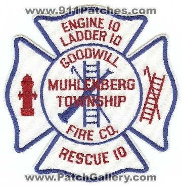 Goodwill Fire Co Engine Ladder Rescue 10
Thanks to PaulsFirePatches.com for this scan.
Keywords: pennsylvania company muhlenberg township