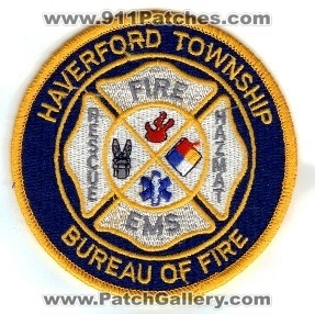 Haverford Township Bureau of Fire
Thanks to PaulsFirePatches.com for this scan.
Keywords: pennsylvania ems rescue haz mat hazmat