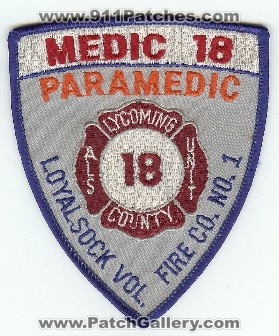 Loyalsock Vol Fire Co No 1 Medic 18
Thanks to PaulsFirePatches.com for this scan.
Keywords: pennsylvania volunteer company number lycoming county paramedic als unit