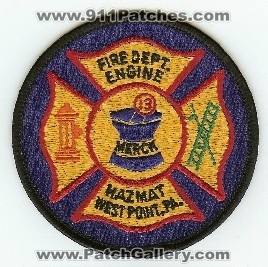 Merck Fire Dept
Thanks to PaulsFirePatches.com for this scan.
Keywords: pennsylvania department engine haz mat hazmat 13 west point