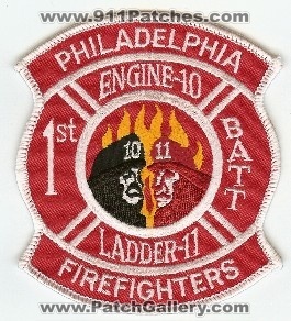 Philadelphia Fire Engine 10 Ladder 11 Battalion 1 Firefighters
Thanks to PaulsFirePatches.com for this scan.
Keywords: pennsylvania department pfd 1st