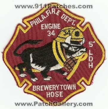 Philadelphia Fire Engine 34
Thanks to PaulsFirePatches.com for this scan.
Keywords: pennsylvania department dept pfd