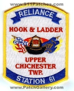 Reliance Hook & Ladder Station 61
Thanks to PaulsFirePatches.com for this scan.
Keywords: pennsylvania fire upper chichester twp township