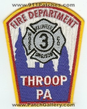 Throop Fire Department
Thanks to PaulsFirePatches.com for this scan.
Keywords: pennsylvania volunteer hose company 3