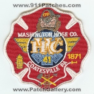 Washington Hose Co 41
Thanks to PaulsFirePatches.com for this scan.
Keywords: pennsylvania company coatesville