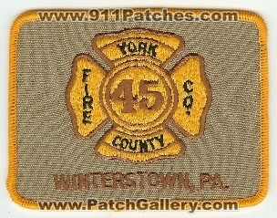 York County Fire Co 45
Thanks to PaulsFirePatches.com for this scan.
Keywords: pennsylvania company winterstown