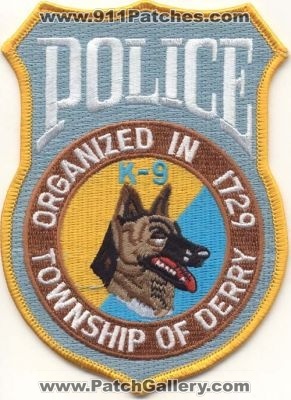 Derry Township Police K-9
Thanks to EmblemAndPatchSales.com for this scan.
Keywords: pennsylvania k9
