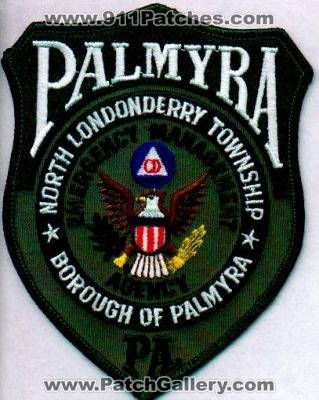 Palmyra Borough Emergency Management
Thanks to EmblemAndPatchSales.com for this scan.
Keywords: pennsylvania of north londonderry township