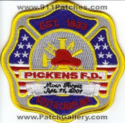 Pickens Fire Department (South Carolina)
Thanks to Brian Wall for this scan.
Keywords: f.d.