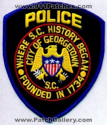 Georgetown Police
Thanks to EmblemAndPatchSales.com for this scan.
Keywords: south carolina city of