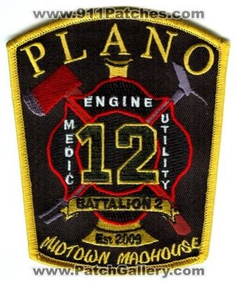 Plano Fire Department Station 12 Battalion 2 Patch (Texas)
Scan By: PatchGallery.com
[b]Patch Made By: 911Patches.com[/b]
Keywords: dept. company co. engine medic utility est 2009 midtown madhouse