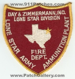 Lone Star Army Ammunition Plant Fire Dept
Thanks to PaulsFirePatches.com for this scan.
Keywords: texas us department division day & zimmermann