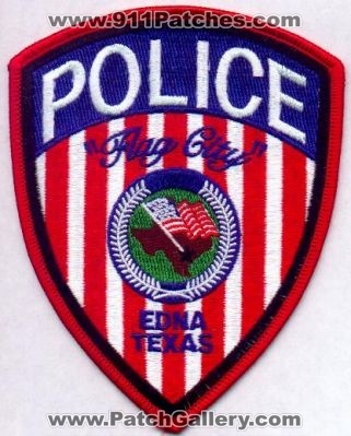 Edna Police
Thanks to EmblemAndPatchSales.com for this scan.
Keywords: texas
